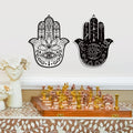 Putuo Decor Black and White Hamsa Hand Boho Mandala Symbol Wooden Hanging Wall Art Wood Plaque Decor