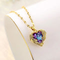 Colorful Heart Ocean Crystal Pendant Stainless Steel Necklace Link Chain Female Luxury Girlfriend Jewelry Gift Wedding No Box