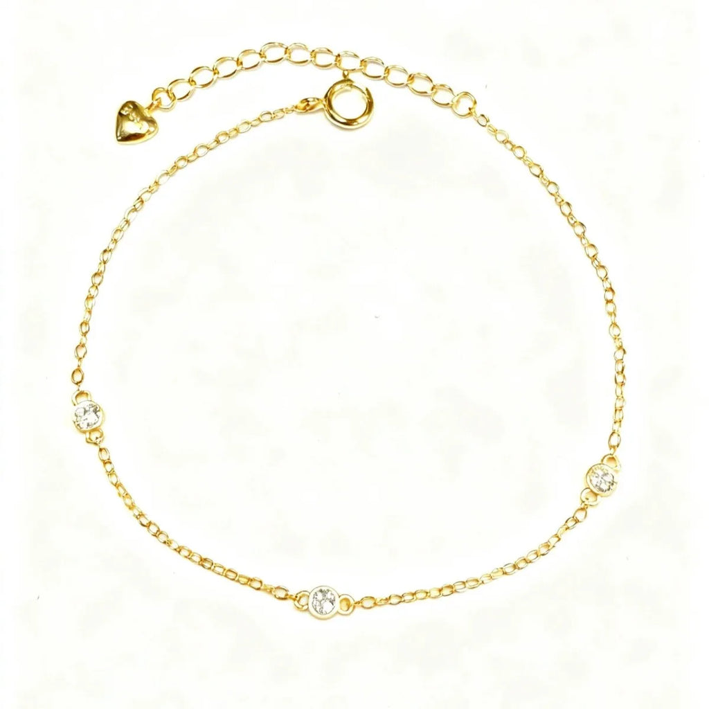 Fashion Minimalist Jewelry 925 Sterling Silver Charm Bracelet Simple Three Round Diamond Zircon Gold Plated Bracelets for Women