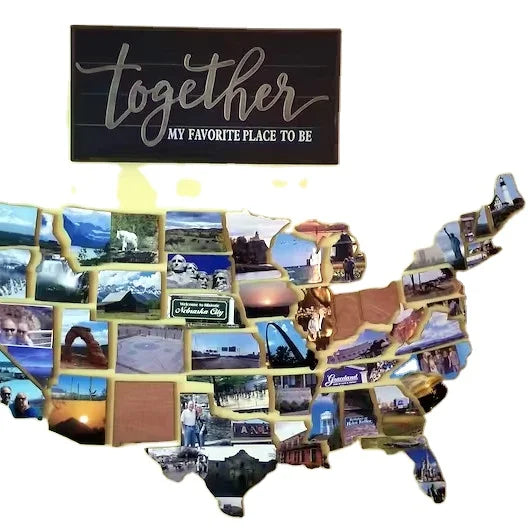 Custom Adventure USA Map Wooden United States Travel Map Photo Collage Wall Art for Memories Gift