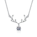 S925 Sterling Silver Antler Moissanite Necklace Classic Style Silver Plated for Wedding Engagement or Anniversary Gift