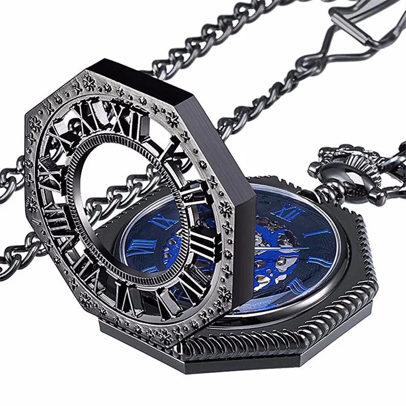 Classic Embossed Hollow Mechanical Watch Octagon Roman Mechanical Pocket Watches