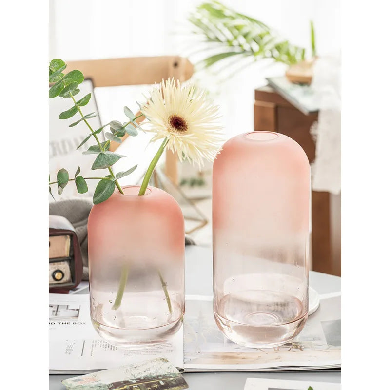 Nordic Creative Frosted Glass Vase Modern Living Room Pink Hydroponic Tabletop Vase