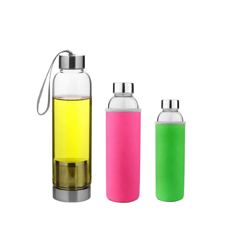 Hot Selling Tea Infuser 360ml Portable Glass Drinking Water Bottle With Filter