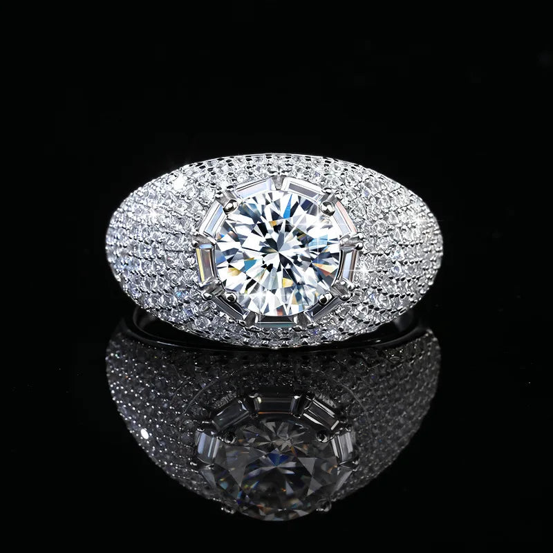 Ready to Ship Luxury Pigeon Egg S925 Silver With Large Green Moissanite Unisex 3CT VVS D Color Ring for Women Band
