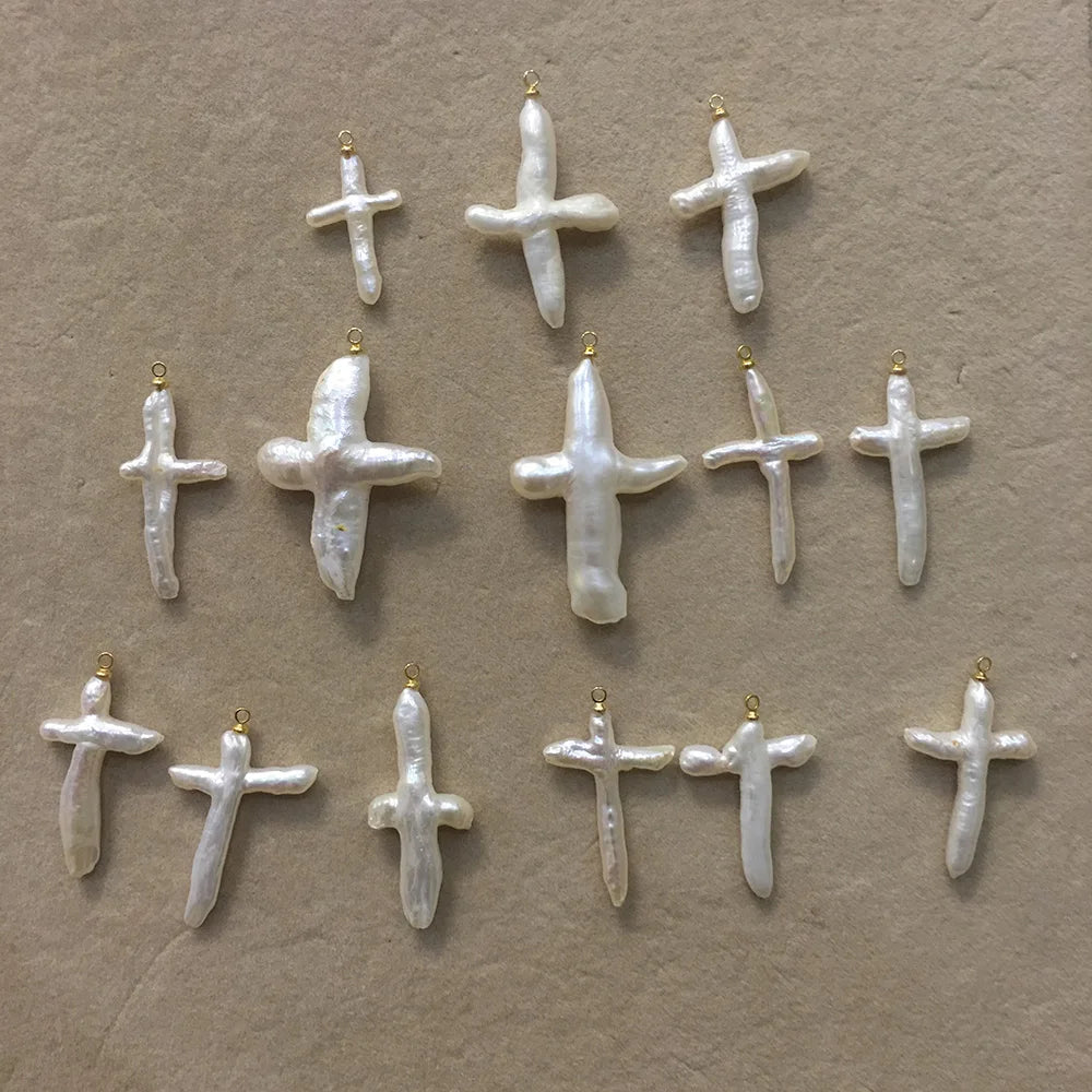 DIY Pearl Bead15-50 mm  Big Cross Baroque Shapekeshi loose Freshwater Pearl With 1 Metal HangerFULL HOLE DRILLED