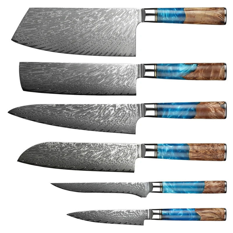 Damascus Kitchen Knife Set Japanese Knife VG10 Core Damascus Blade Kitchen Knife Resin Handle
