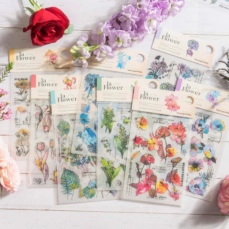 2 Pcs Pack Watercolor Plant Stickers Flower Garden Series Vintage Journal Material Decoration Stickers 8