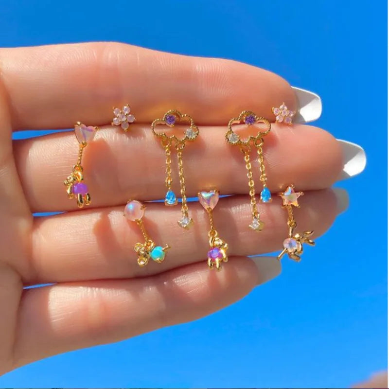2022 Fashion Custom 18k gold plated Cute bear cloud flower Crystal zircon pearl Drop Earrings for women