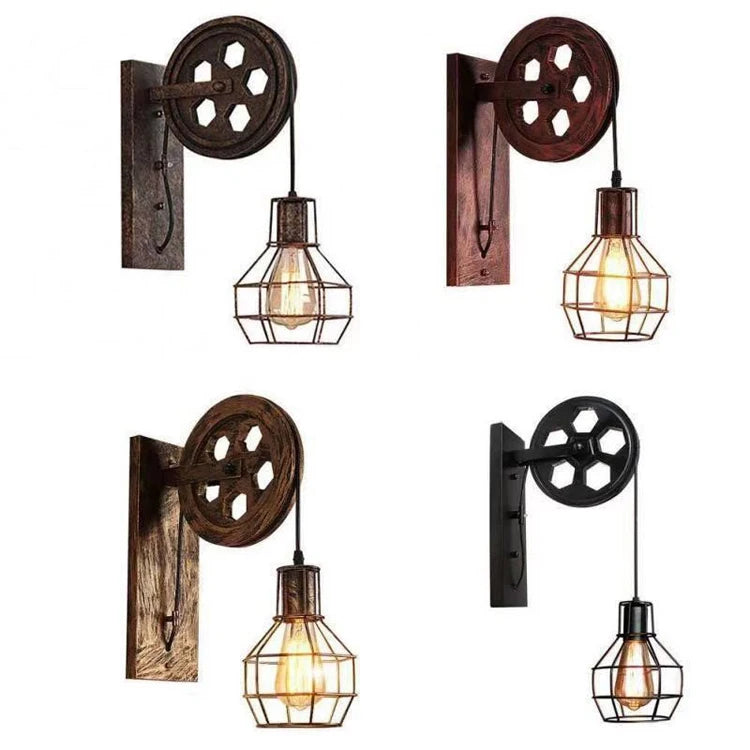 Wholesale Wheel Design Loft Retro Wall Lamps Classic Unique Industrial Vintage Wood Wall Lamp for Restaurant Bars