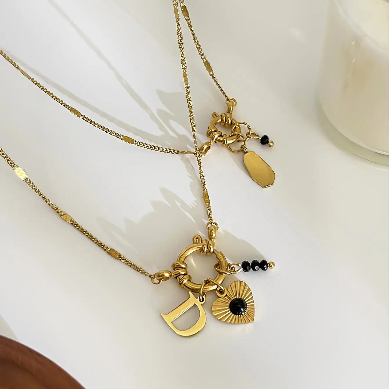 Lateefah Hot Sale DIY Vintage Trendy Stainless Steel 26 Letter Heart Pendant Charm Necklace