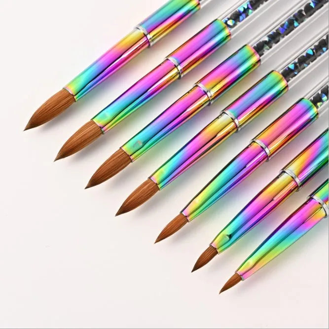 OEM Professional Rainbow Handle Nail Art Brush Kolinsky UV Gel Acrylic Brushes Size 2 4 6 8 10 12 14 Hot Wholesale Supplier