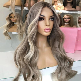 Highlight 613 Ash Blonde Full Frontal Lace Wigs Pre-Plucked Brazilian Virgin Hair Slight Wavy Wig Ash Blonde Lace Frontal Wig