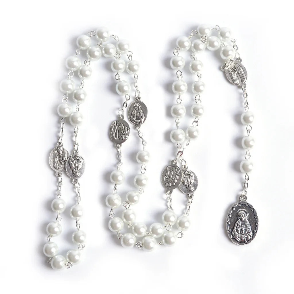 2023 Ximai Fashion Seven Sorrow Chaplet Pearl Beads Rosary Round Virgin Mary Pendant Religious Rosary Necklace