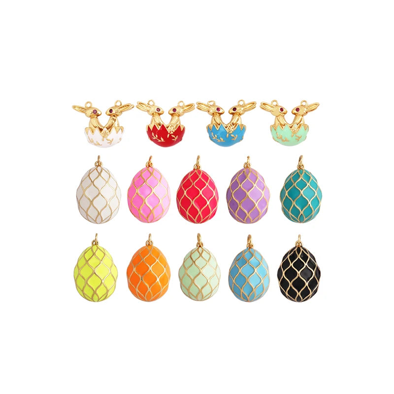 New Style Rabbit Enamel Ball Shape Big Size Charm PendantFashion Gold Plated Water Ripples DIY Necklace Jewelry Accessories L20