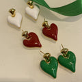 Vintage Solid Enamel Heart Stud Earrings 18K Gold Plated Oil Drip Red Love Heart Earrings 2022