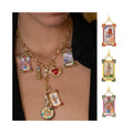 Valentine's Day Gold Plated Colorful Enamel Moon Star Evil Eye Heart Tarot Card Necklace for Women