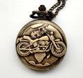 Quartz Bronze Skull Silver Vintage Clock Necklace Chain Pendant Motorcycle Pocket Watches