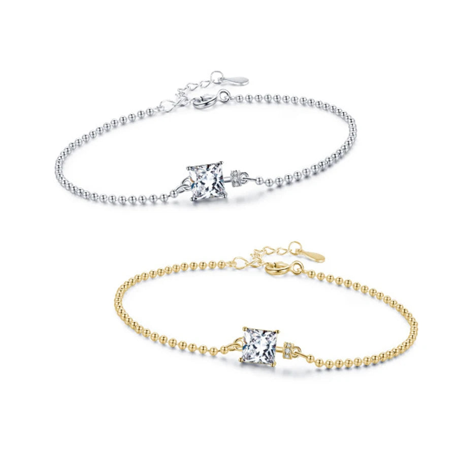 Classic Fashion S925 Sterling Silver Jewelry Hand Chain square Zirconia Round Beads Tennis Bracelet for Women