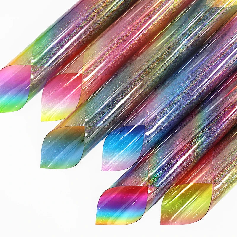 Rainbow PVC Film Soft Glitter Holographic Effect Plastic Stretch Film Water Soluble for Bag Sticker Candle Making