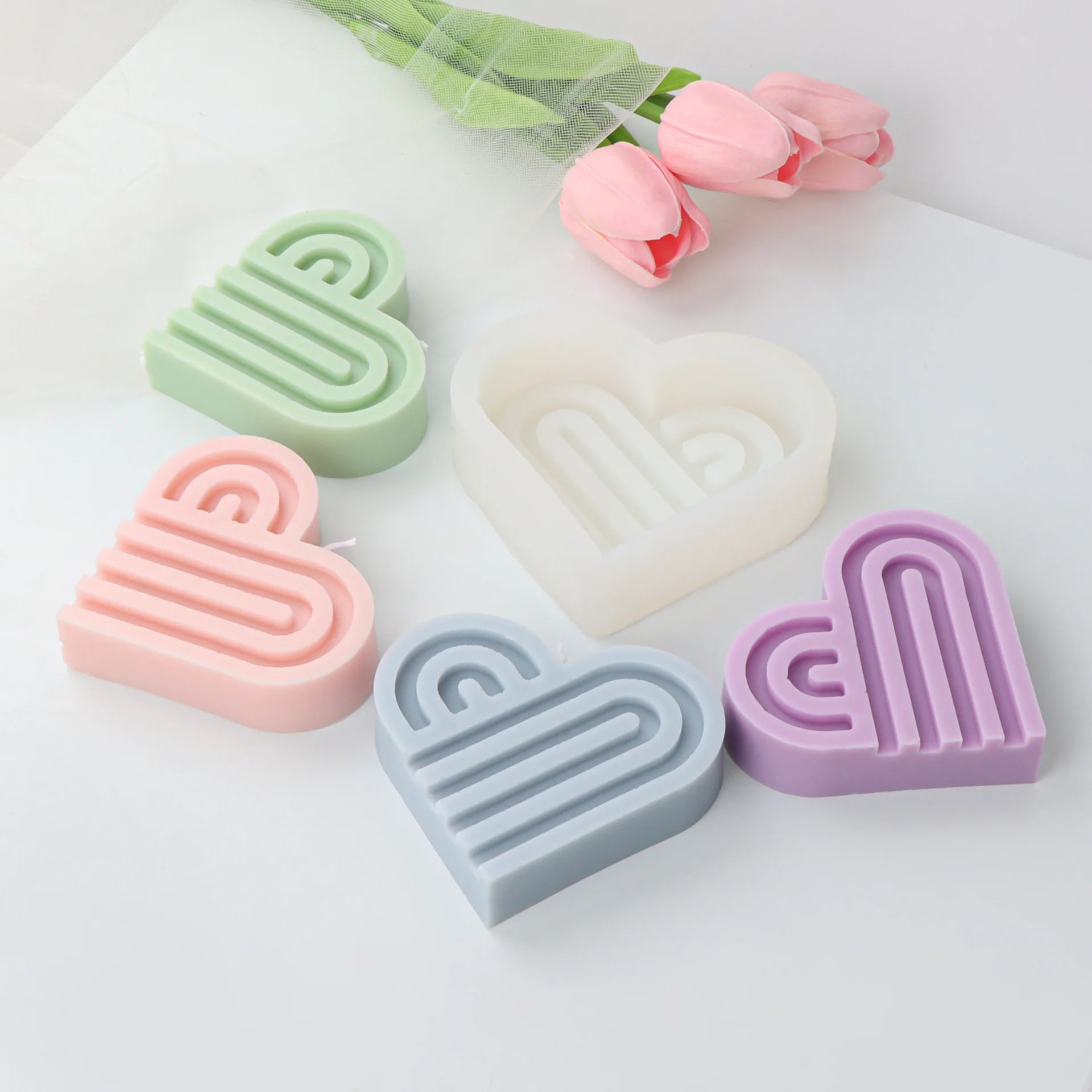 DIY Art Rainbow Heart Love Arch Candle Silicone Mold Handmade Craft Aromatherapy Candle Soy Wax Mould for Making