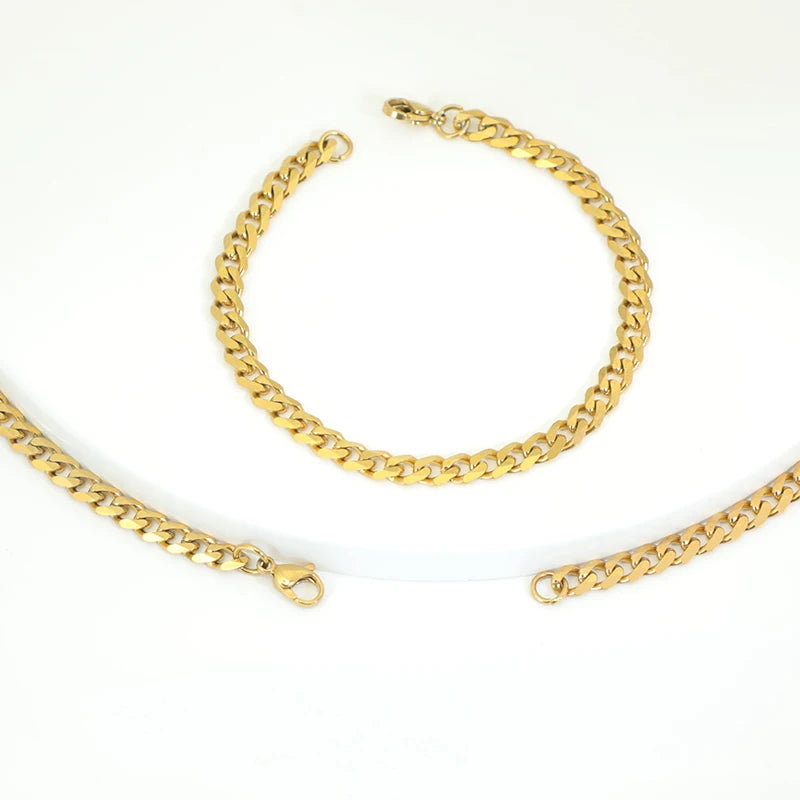 Personalized Classic Jewelry 18k Gold Plated Curb Chain Necklace Twist Stainless Steel Necklace Fashion Chain Link Bracelets