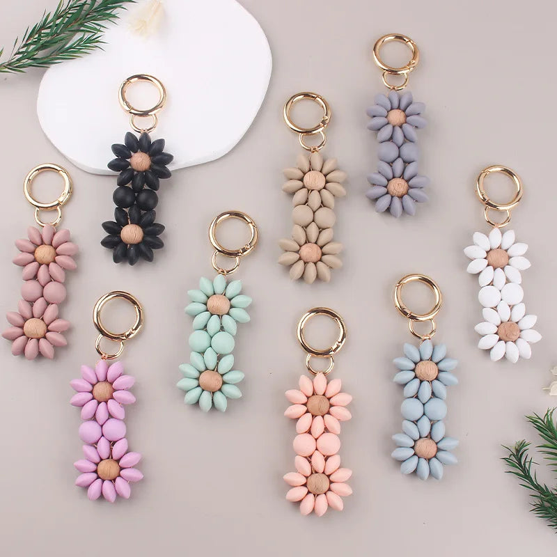 New Creative Bag Pendant Accessories Spacer Beads Silicone Beads DIY Cartoon Flower Keychain