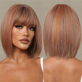 Factory Outlet Short Bob Wig with Bangs Copper Synthetic Wigs for Women Afro Brown Straight Hair Natural Wig Heat Resistant