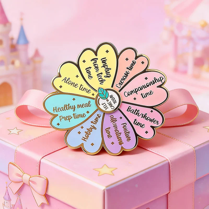 China Metal Crafts Badge Manufacture Custom Rotating Lapel Pin Spinning Promotion Gifts Flower Self Care Hard Enamel Pin Spinner