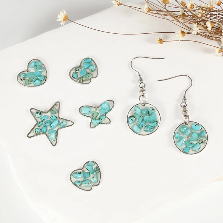 Custom 925 Silver Malachite Pendant Drop Earrings Natural Stone in Resin Star Butterfly Stainless Steel Jewelry Earrings