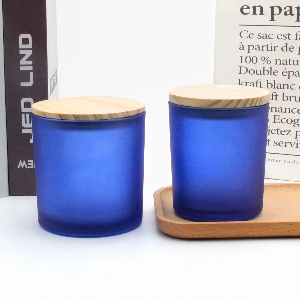 IN BULK Dark Cobalt Blue Frosted Green Emerald Color Straight Outside Safe Colors Jars for Scent Candle DIY Christmas