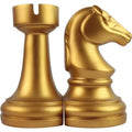 Hot Sale Luxury Gold Chess Resin Bookends Set Matte Metallic Finish Heavy Duty Bookshelf Organizer for Home Office Study Room