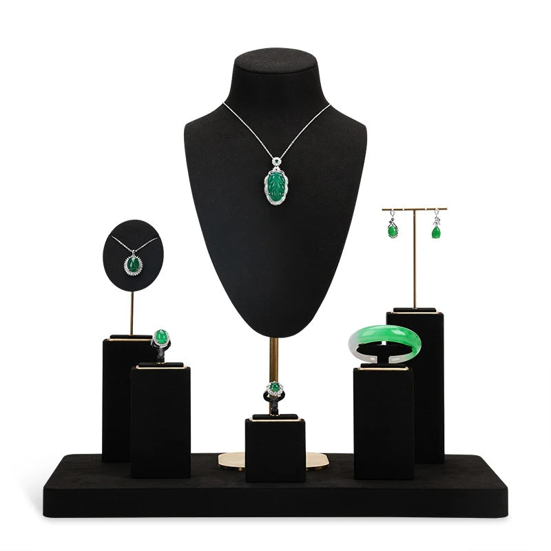 Luxury Microfiber Necklace Ring Bracelets and Stud Earrings Showcase Stand for Store Black and Beige Jewelry Container
