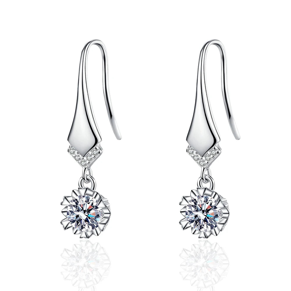 Moissanite Diamond 925 Sterling Silver Earrings Elegant Temperament Snowflake Moissanite Dangle Drop Earrings