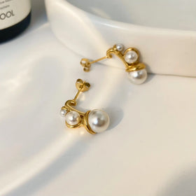 Vintage Style Pearl Earrings Joyas De Acero Inoxidable Art 18k Gold-plated Stainless Steel Daily Female Ear Accessories