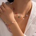 2025 Fashion Flower Bracelet Necklace 18K Gold Plated Necklace Stainless Steel Necklace Waterproof Jewelry for Women Girls
