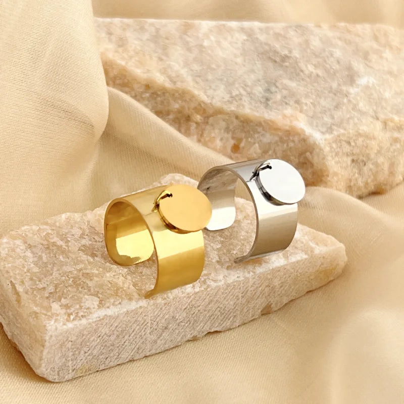 Custom Ladies Non Tarnish Stainless Steel Open Cuff Championship Laser Printing with Logo Name Signet Graduation Ring Jewelry