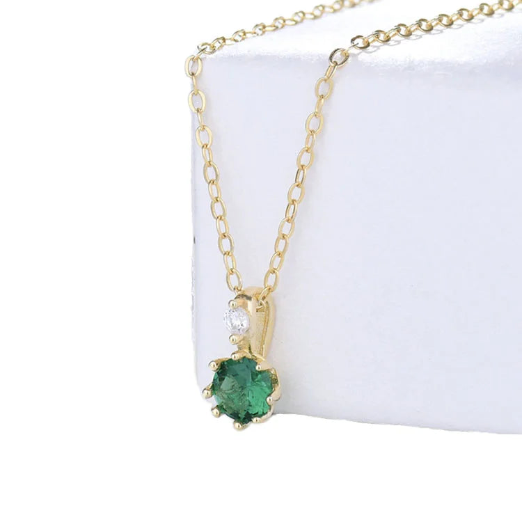 Green Natural Stone Necklace for Women Fashionable Emerald Gold Plated Pendant Nice Stainless Steel Christian Sterling Silver