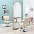 Portable Double-Sided Styling Station for Hair Salon Modern Arched Metal Frame with Glass Hair Salon Mirror Station