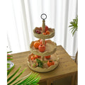 INNOVA 3-Tiered Natural Color Wood Trays Home Decorative Detachable Round Whitewashed Carved Design for Living Room
