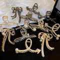 Handmade Full Rhinestone Bowknot Pearl Hair Claw for Women Pearl Clamp Large Shark Clamp Back of the Head Pan Hair Catch Claw