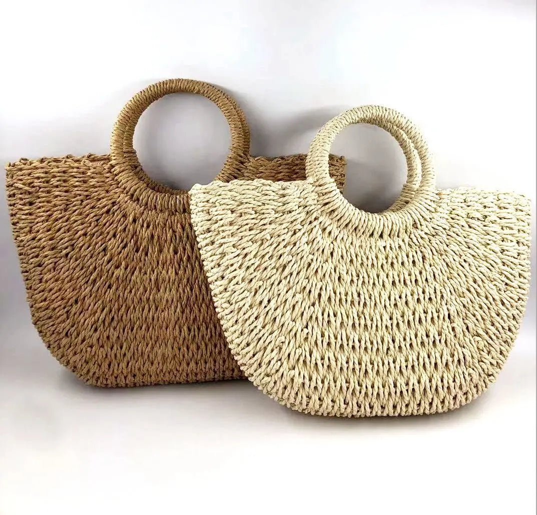 Hot Sale  Custom Large Capacity Travel Swimming Woven Straw Bucket Bag Rattan Beach Tote Bag for Women