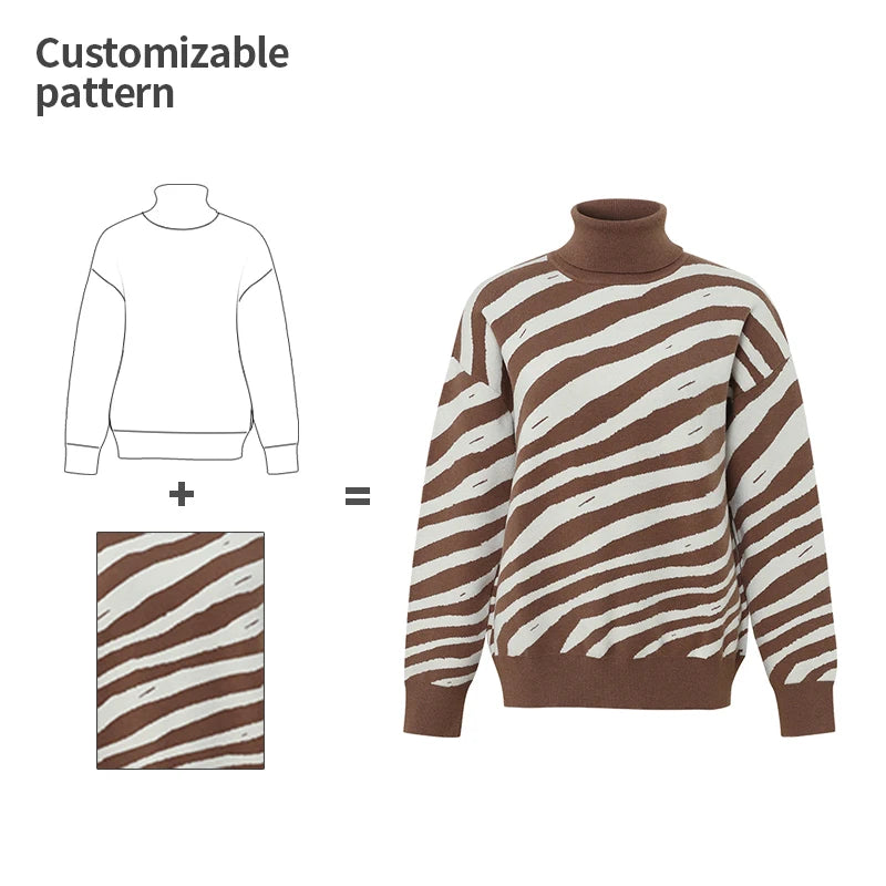 Customizable Pattern Logo Jacquard Embroidery Knitting Winter Turtleneck Knitted Unisex Casual Front High Neckline Sweater