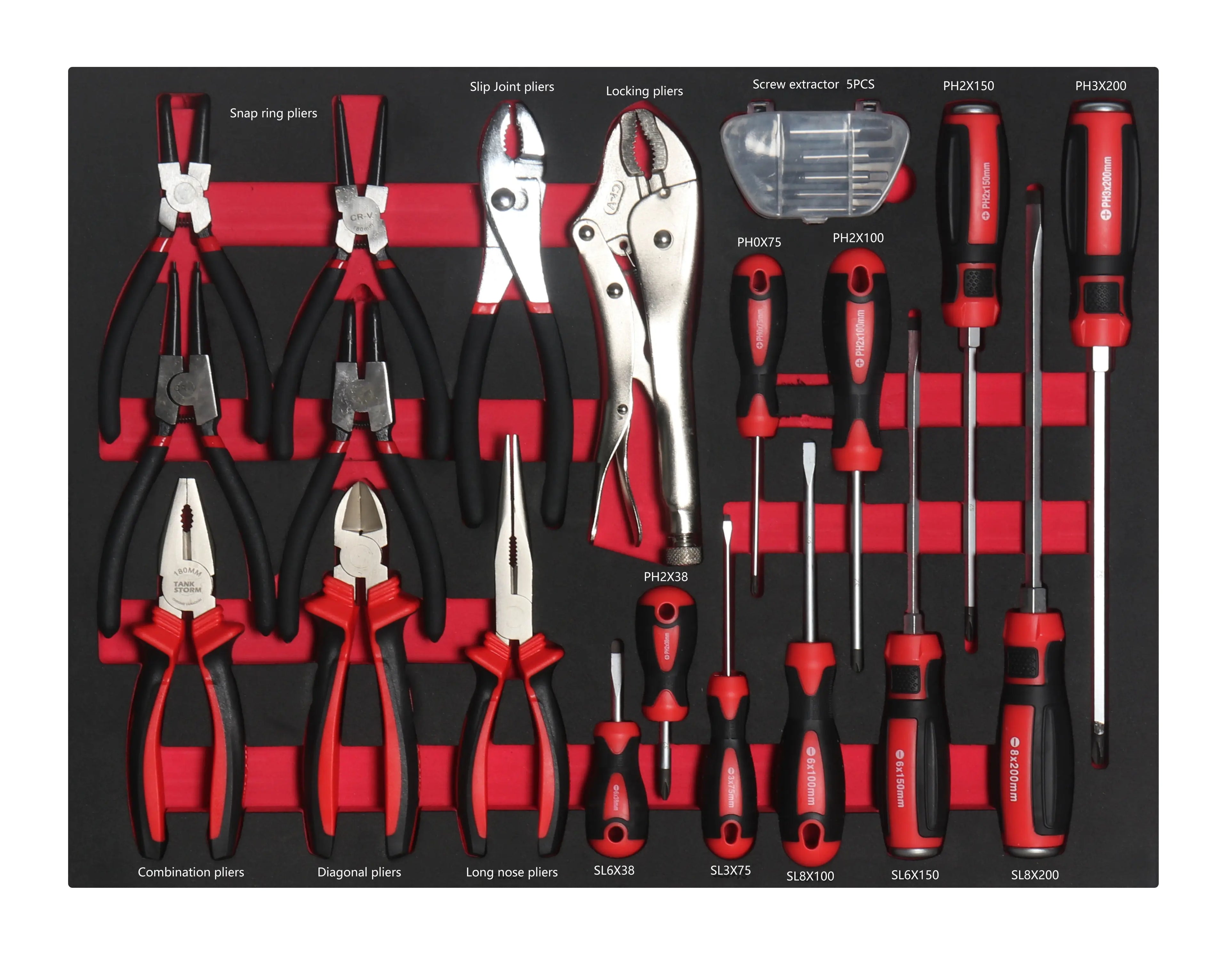 24PCS Tool Box Set in CR-V Tray Pliers and Screwdrivers OEM for Auto Repair and Garage Use