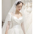 Korean Fairy Wedding Bridal Veil Aesthetic Nail Pearl Long Tailing Veil Simple Luxury Pearl Bridal Veil