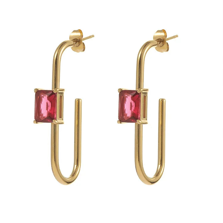 Simple Fashion CZ Zircon Earring Delicate Stainless Steel Geometric Stud Earring