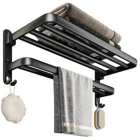 Bathroom Drying Bath Towel Rack with Hooks Towel Hanger Folding Shelf Hook Bathroom Wall Mounted Towel Rack