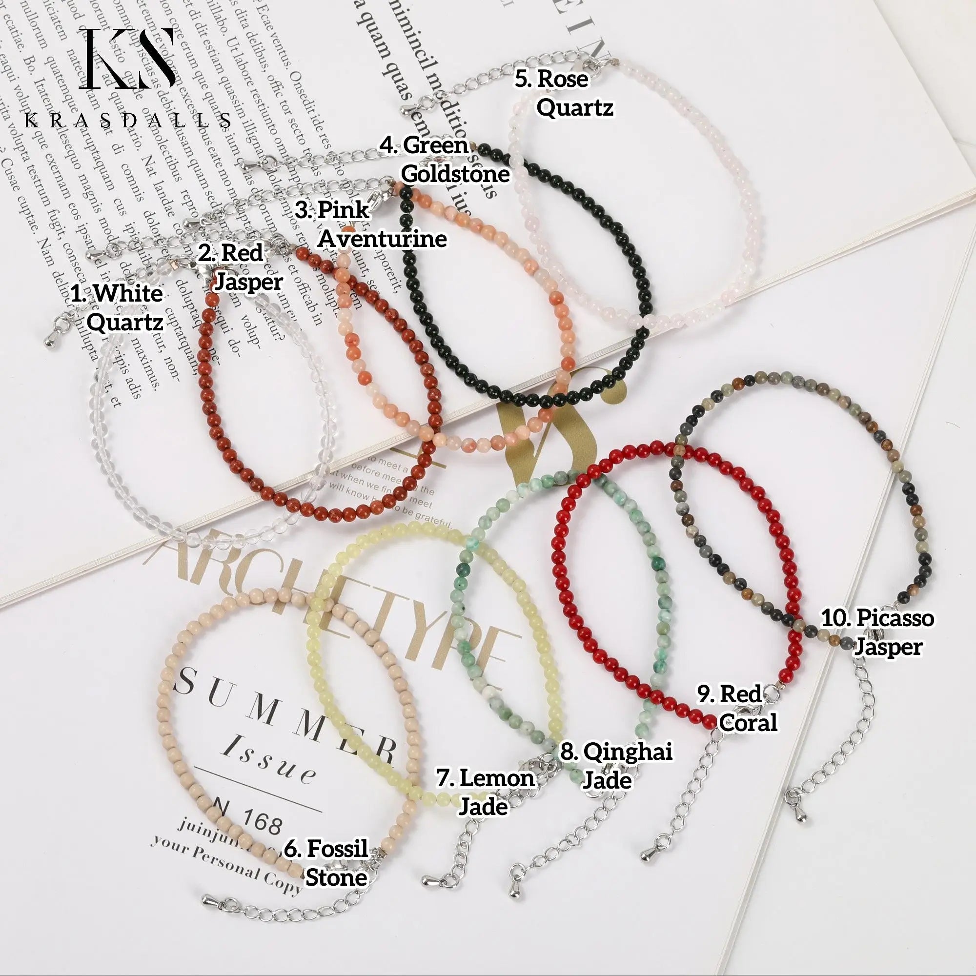 Natural Crystal Bracelets 3mm Round Smooth Beads Classic Jewelry Mini Gemstone Bracelet Stainless Steel Silver Chain Women Gifts