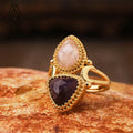 Designer Amethysts Rings Natural Crystal Gemstone Drop Triangle Teardrop Shape Adjustable Ring Wedding Jewelry