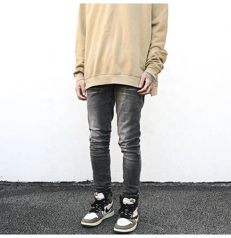 OEM FOG Skinny Ripped Rips Stock Nice Weshing Men  Grey Jeans Dropship Websites for Sale